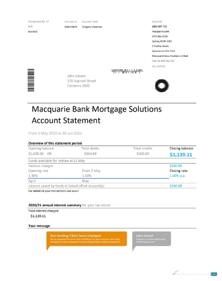 Download Australia Macquire bank statement excel Photoshop template